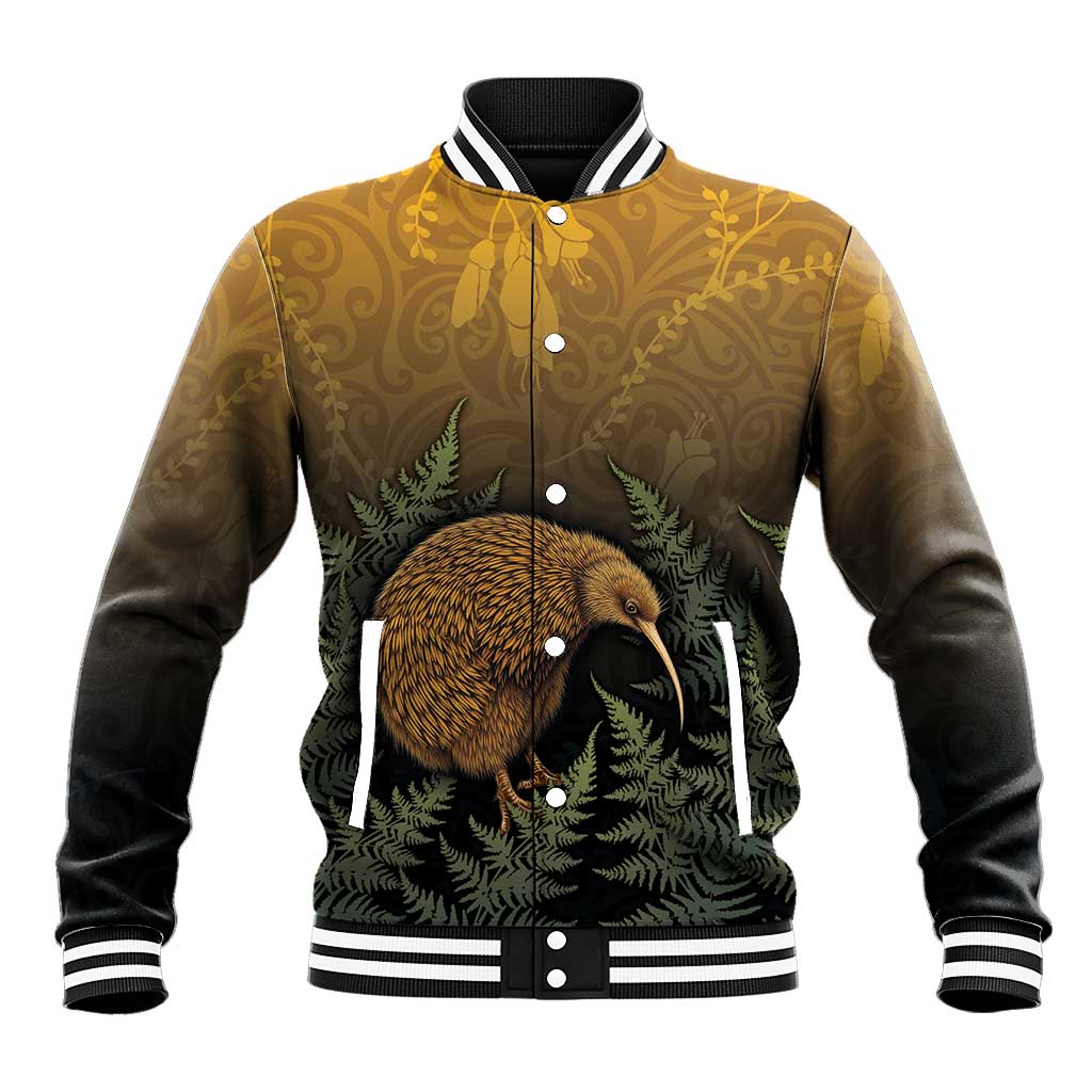 New Zealand Kiwi Bird Baseball Jacket Silver Fern Mix Maori Pattern