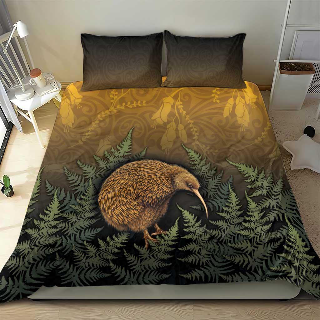 New Zealand Kiwi Bird Bedding Set Silver Fern Mix Maori Pattern