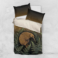 New Zealand Kiwi Bird Bedding Set Silver Fern Mix Maori Pattern