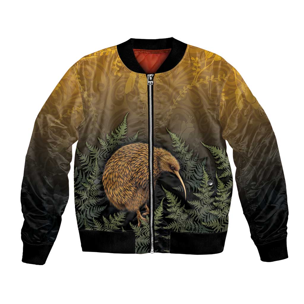 New Zealand Kiwi Bird Bomber Jacket Silver Fern Mix Maori Pattern