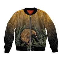 New Zealand Kiwi Bird Bomber Jacket Silver Fern Mix Maori Pattern