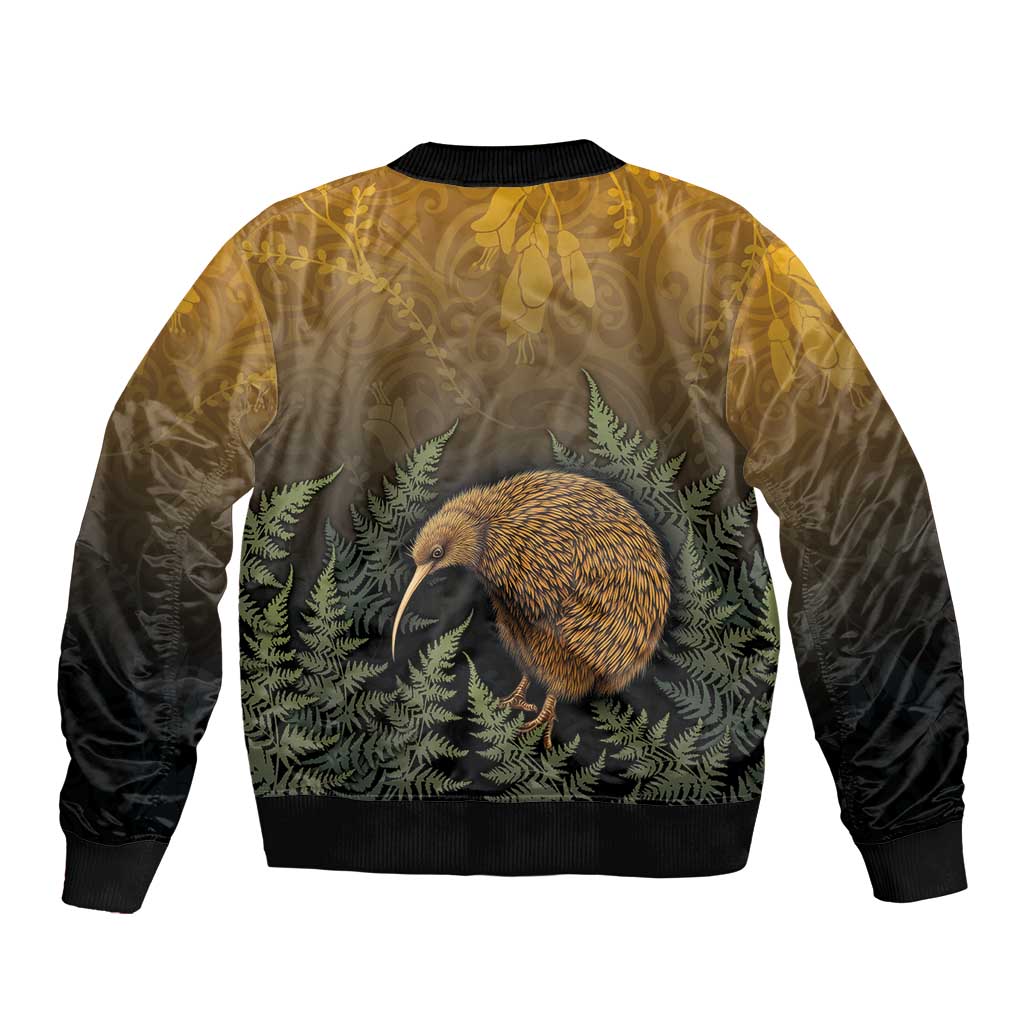 New Zealand Kiwi Bird Bomber Jacket Silver Fern Mix Maori Pattern