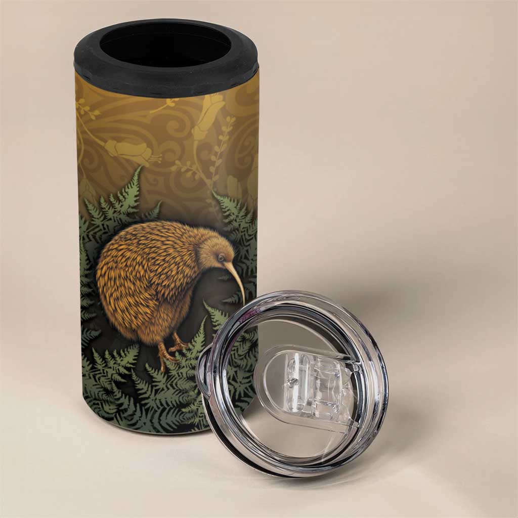 New Zealand Kiwi Bird 4 in 1 Can Cooler Tumbler Silver Fern Mix Maori Pattern LT05 - Polynesian Pride