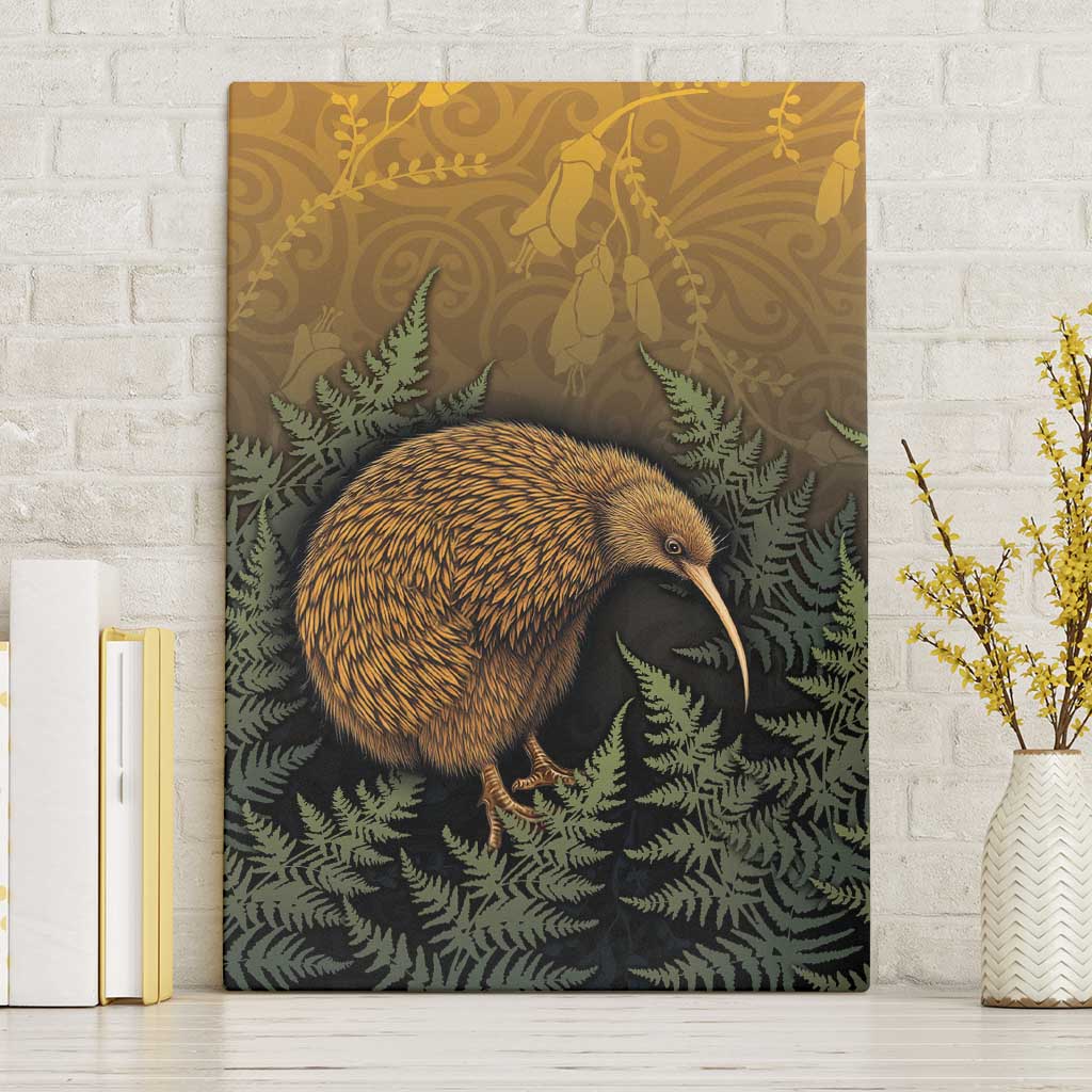 New Zealand Kiwi Bird Canvas Wall Art Silver Fern Mix Maori Pattern LT05 Without Frame Brown - Polynesian Pride