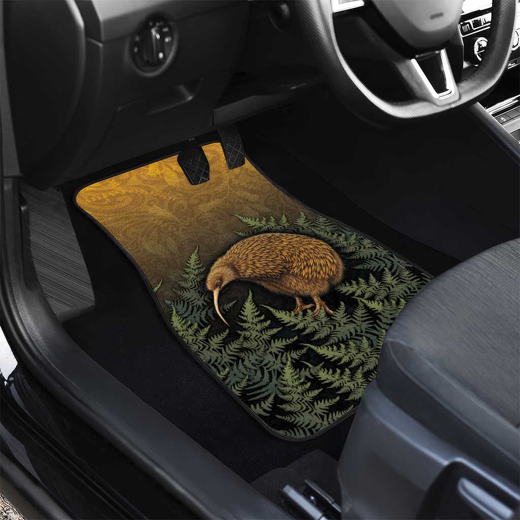 New Zealand Kiwi Bird Car Mats Silver Fern Mix Maori Pattern