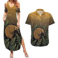 New Zealand Kiwi Bird Couples Matching Summer Maxi Dress and Hawaiian Shirt Silver Fern Mix Maori Pattern