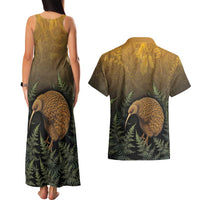New Zealand Kiwi Bird Couples Matching Tank Maxi Dress and Hawaiian Shirt Silver Fern Mix Maori Pattern