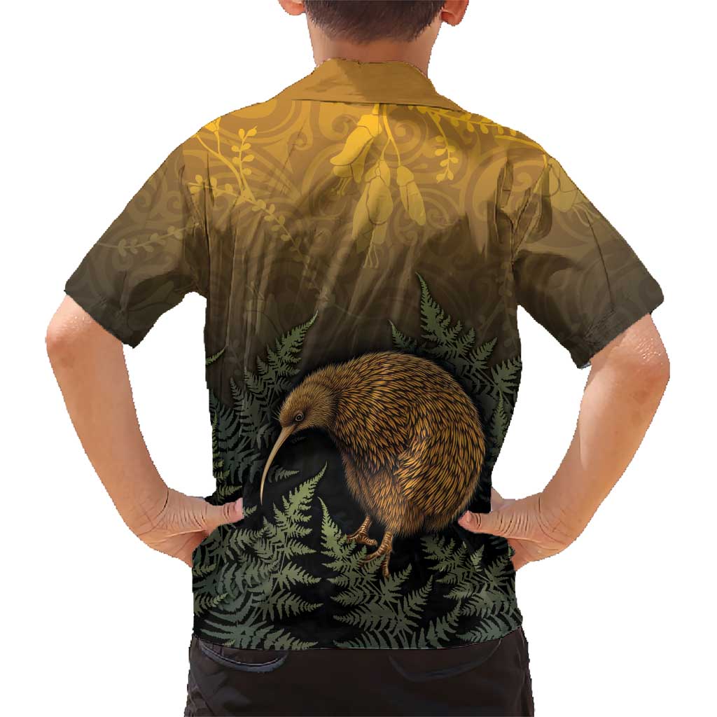 New Zealand Kiwi Bird Family Matching Off The Shoulder Long Sleeve Dress and Hawaiian Shirt Silver Fern Mix Maori Pattern LT05 - Polynesian Pride