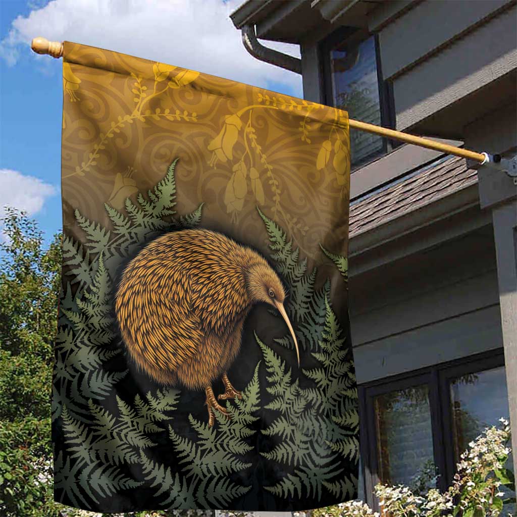 New Zealand Kiwi Bird Garden Flag Silver Fern Mix Maori Pattern LT05 - Polynesian Pride