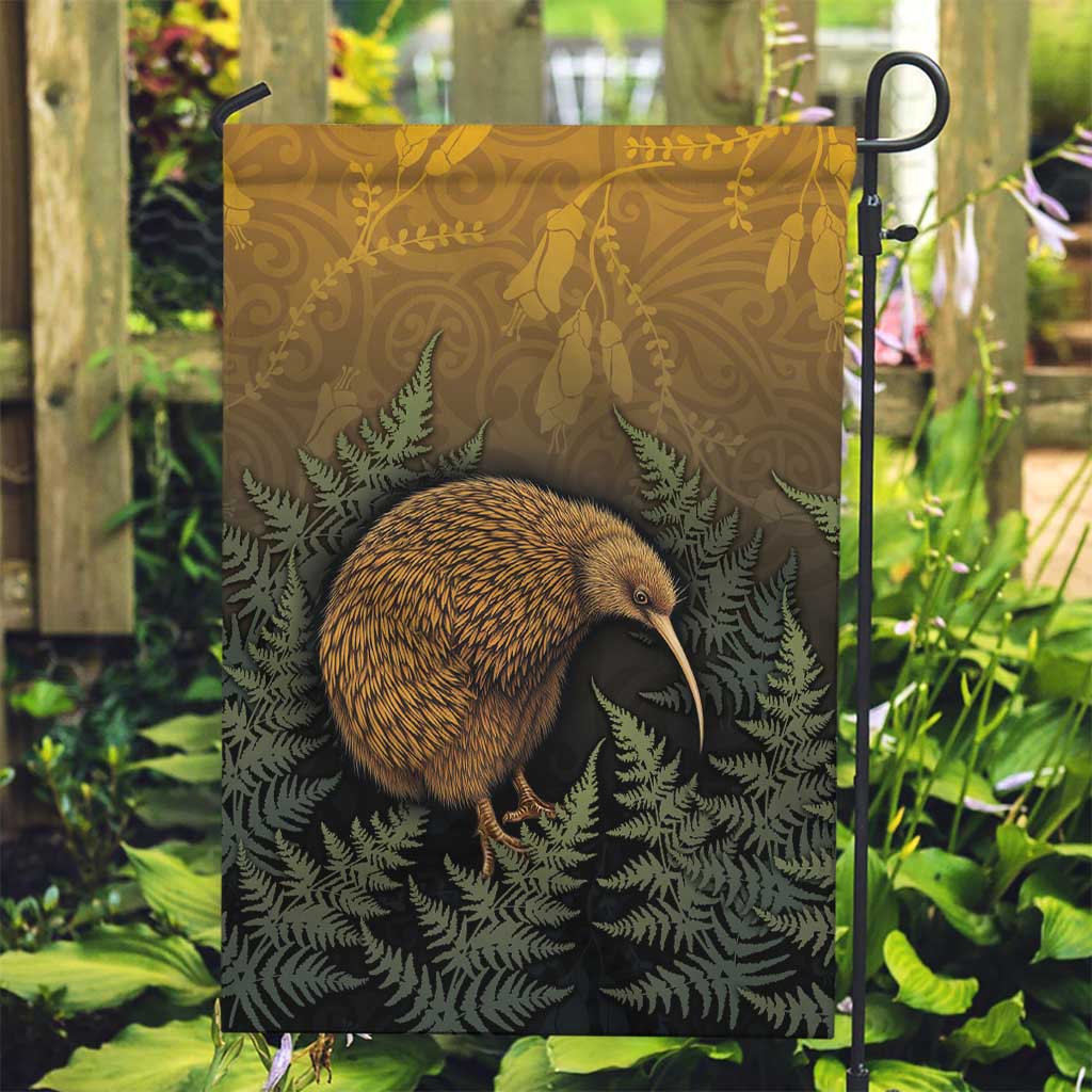 New Zealand Kiwi Bird Garden Flag Silver Fern Mix Maori Pattern LT05 Garden Flag Brown - Polynesian Pride