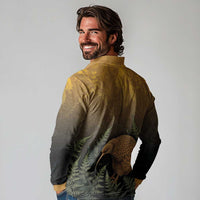 New Zealand Kiwi Bird Long Sleeve Polo Shirt Silver Fern Mix Maori Pattern