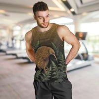 New Zealand Kiwi Bird Men Tank Top Silver Fern Mix Maori Pattern LT05 Brown - Polynesian Pride