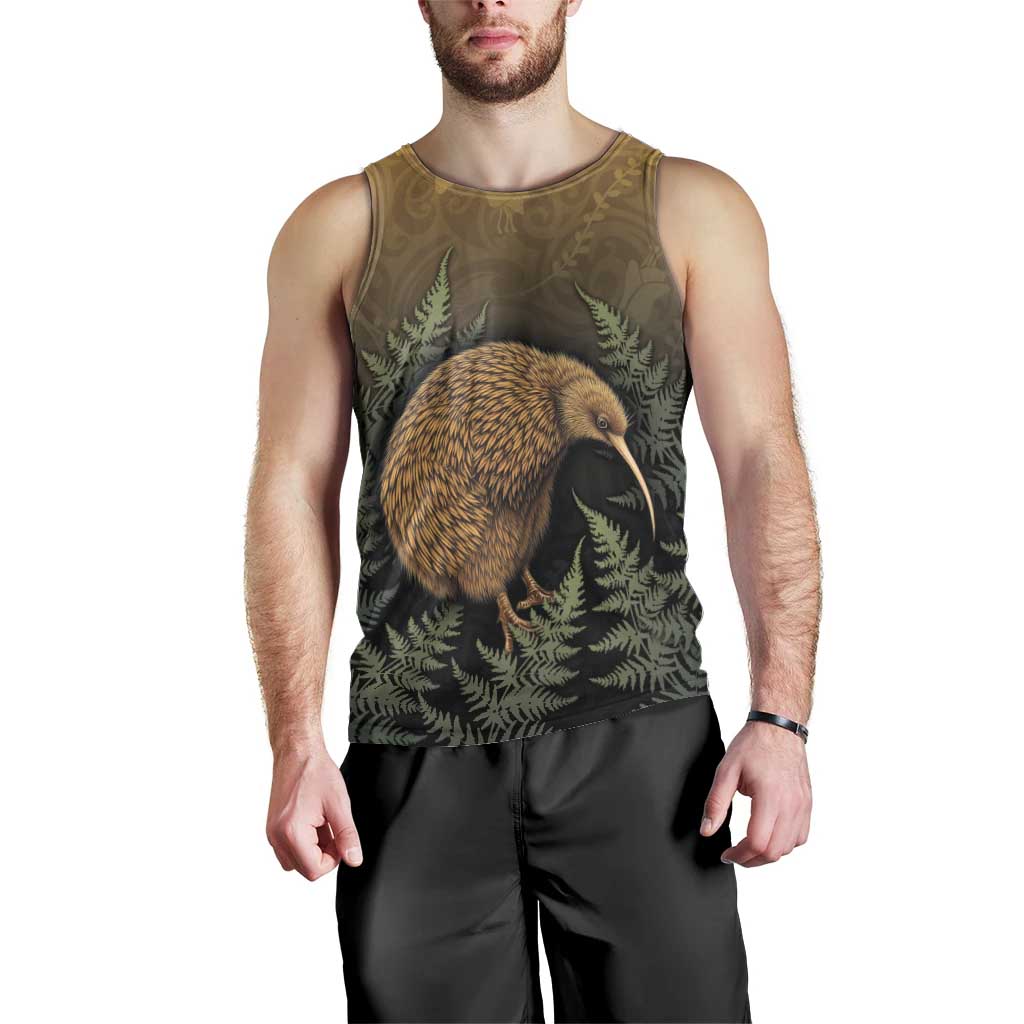 New Zealand Kiwi Bird Men Tank Top Silver Fern Mix Maori Pattern LT05 - Polynesian Pride