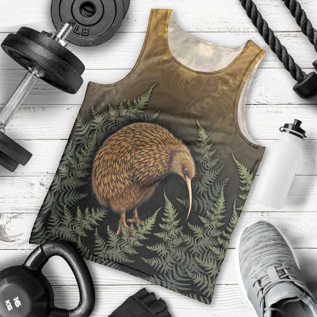 New Zealand Kiwi Bird Men Tank Top Silver Fern Mix Maori Pattern LT05 - Polynesian Pride