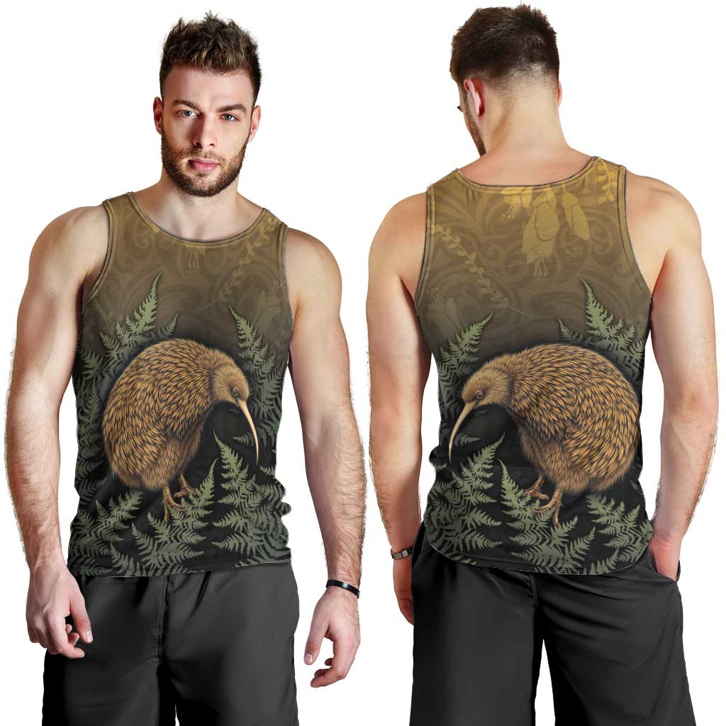 New Zealand Kiwi Bird Men Tank Top Silver Fern Mix Maori Pattern LT05 - Polynesian Pride