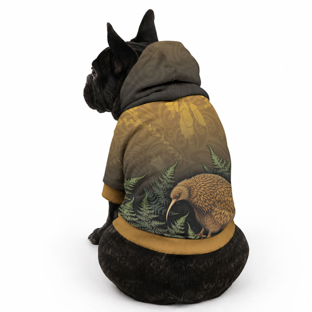 New Zealand Kiwi Bird Pet Hoodie Silver Fern Mix Maori Pattern