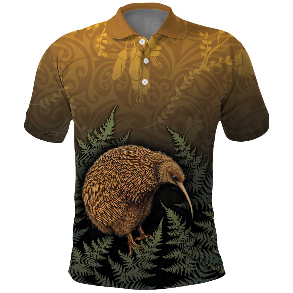 New Zealand Kiwi Bird Polo Shirt Silver Fern Mix Maori Pattern
