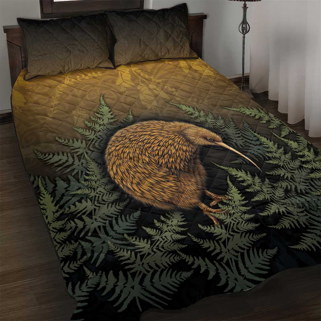 New Zealand Kiwi Bird Quilt Bed Set Silver Fern Mix Maori Pattern