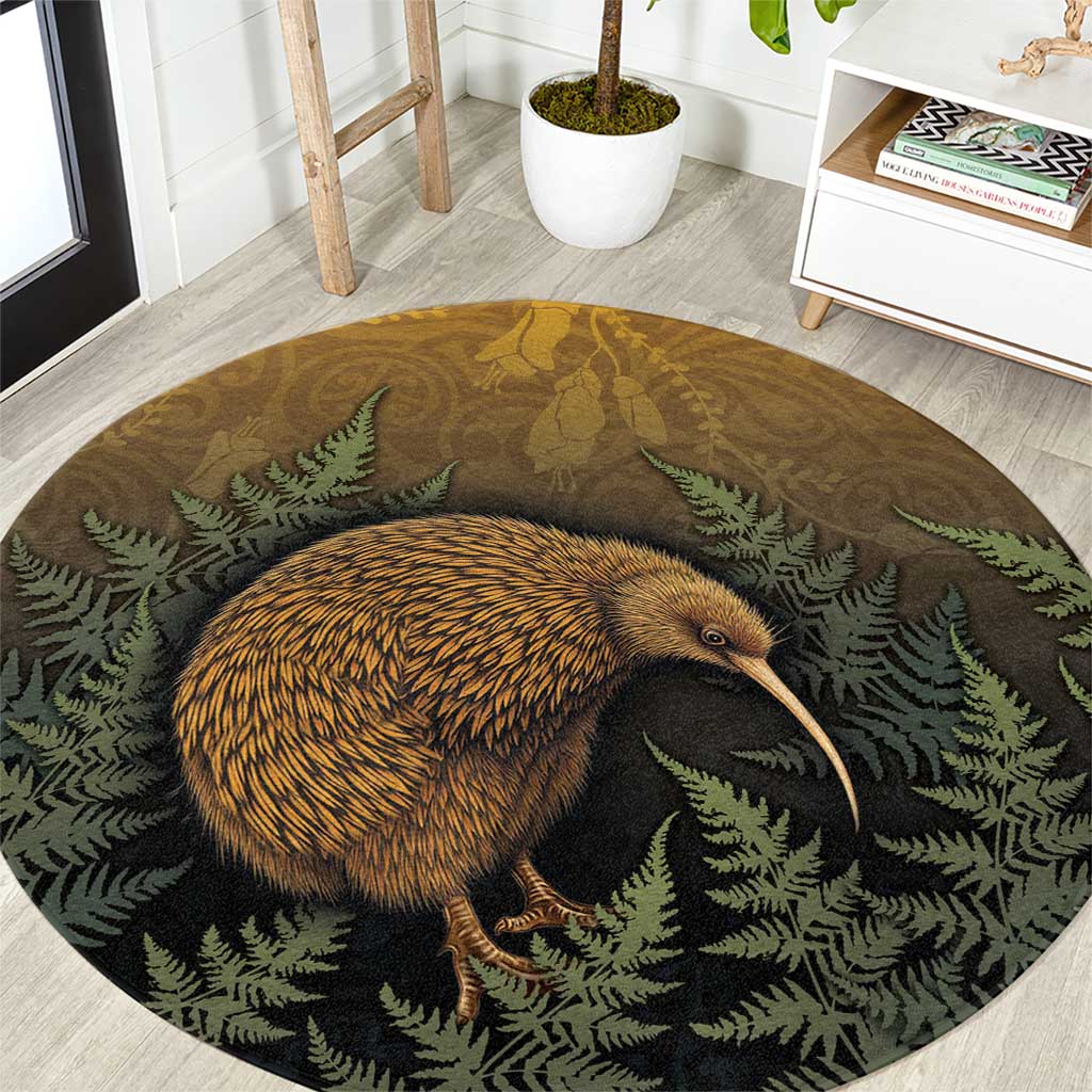 New Zealand Kiwi Bird Round Carpet Silver Fern Mix Maori Pattern LT05 Brown - Polynesian Pride