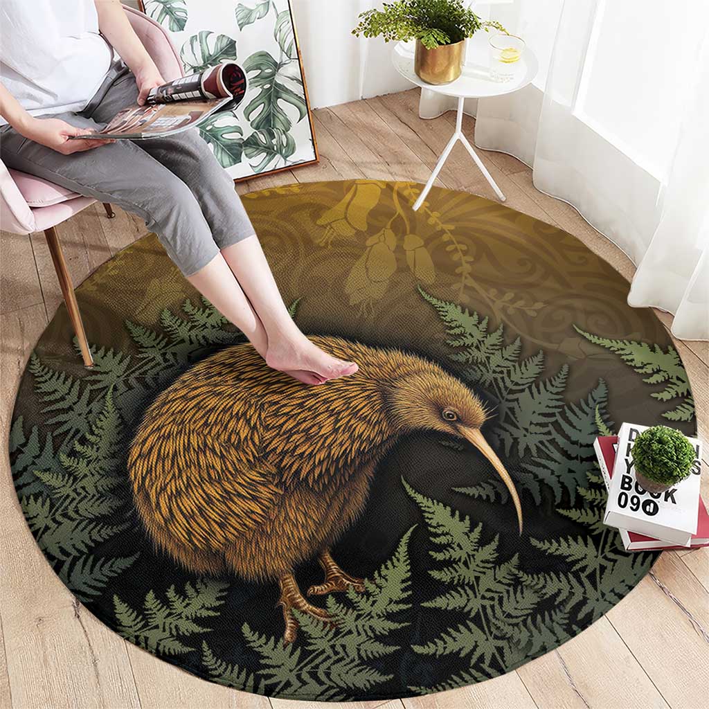 New Zealand Kiwi Bird Round Carpet Silver Fern Mix Maori Pattern LT05 - Polynesian Pride