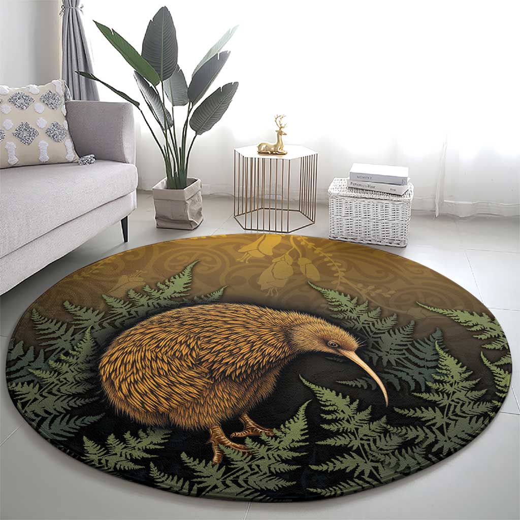 New Zealand Kiwi Bird Round Carpet Silver Fern Mix Maori Pattern LT05 - Polynesian Pride