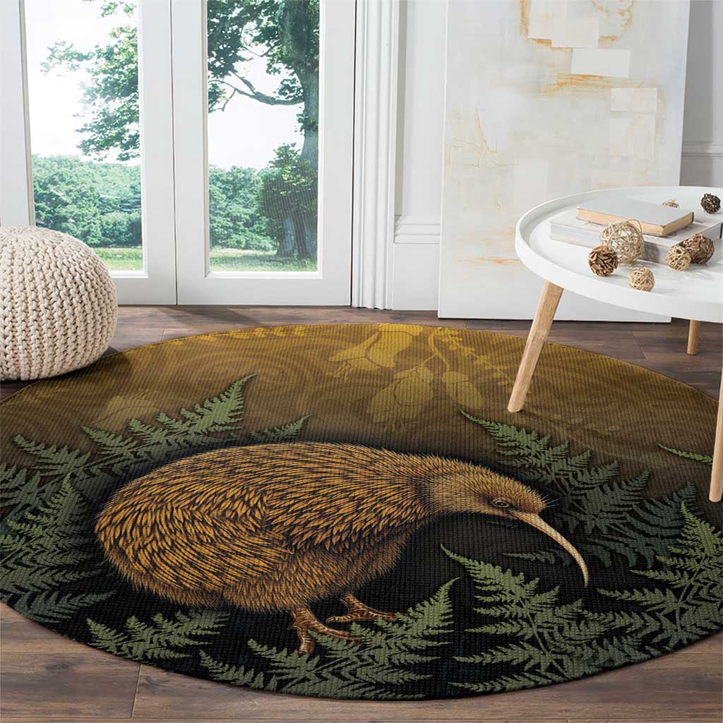 New Zealand Kiwi Bird Round Carpet Silver Fern Mix Maori Pattern LT05 - Polynesian Pride