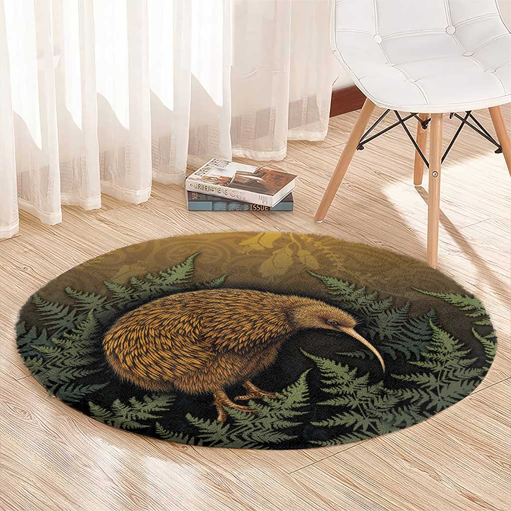 New Zealand Kiwi Bird Round Carpet Silver Fern Mix Maori Pattern LT05 - Polynesian Pride