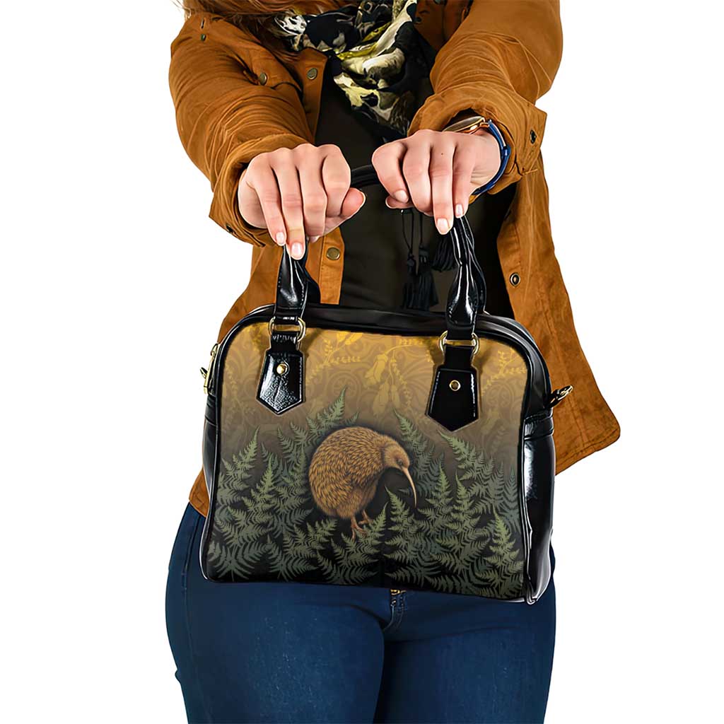 New Zealand Kiwi Bird Shoulder Handbag Silver Fern Mix Maori Pattern LT05 One Size Brown - Polynesian Pride