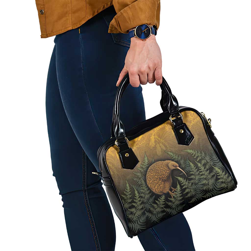 New Zealand Kiwi Bird Shoulder Handbag Silver Fern Mix Maori Pattern LT05 - Polynesian Pride