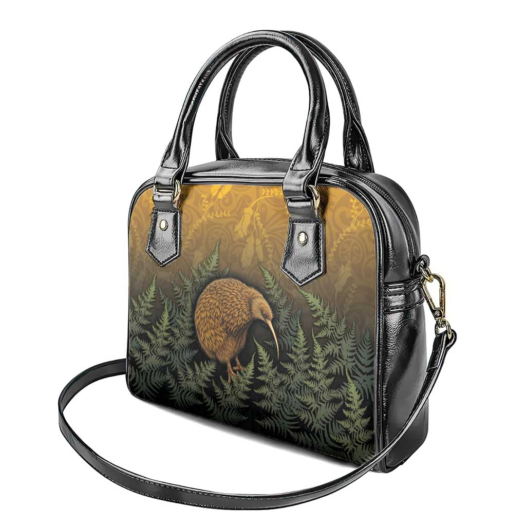 New Zealand Kiwi Bird Shoulder Handbag Silver Fern Mix Maori Pattern LT05 - Polynesian Pride