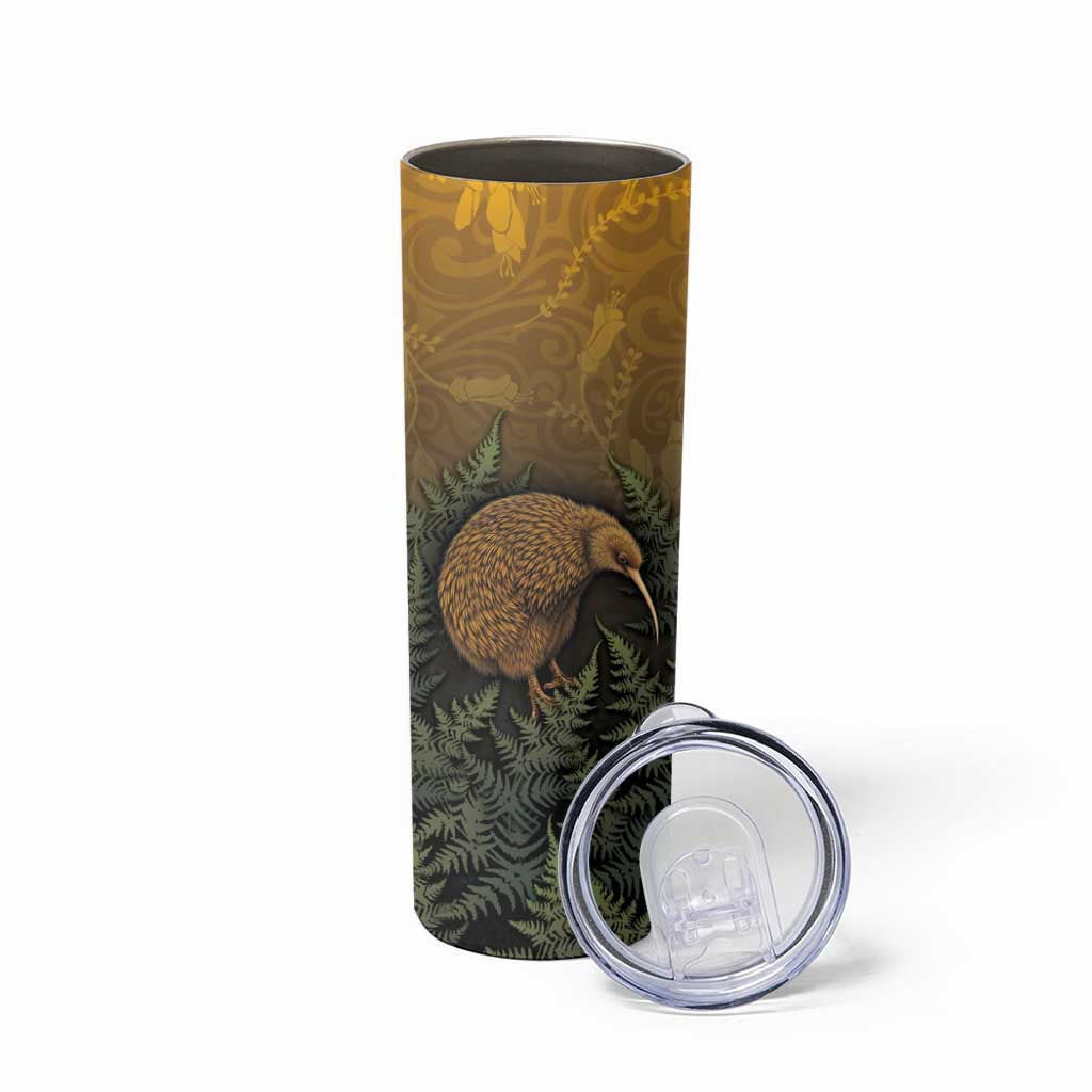 New Zealand Kiwi Bird Skinny Tumbler Silver Fern Mix Maori Pattern LT05 - Polynesian Pride