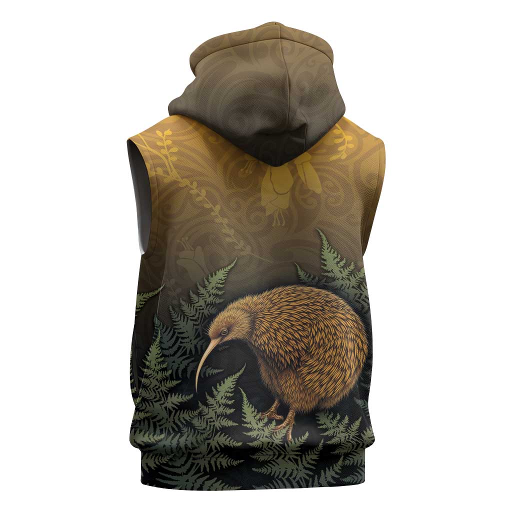 New Zealand Kiwi Bird Sleeveless Hoodie Silver Fern Mix Maori Pattern LT05 - Polynesian Pride