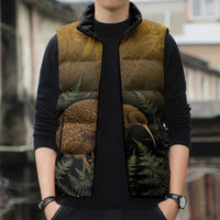 New Zealand Kiwi Bird Sleeveless Puffer Jacket Silver Fern Mix Maori Pattern