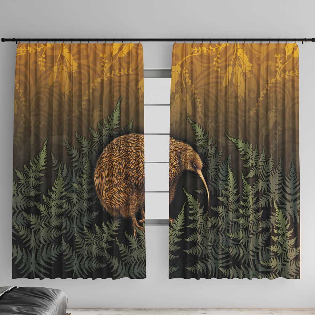 New Zealand Kiwi Bird Window Curtain Silver Fern Mix Maori Pattern
