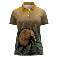 New Zealand Kiwi Bird Women Polo Shirt Silver Fern Mix Maori Pattern