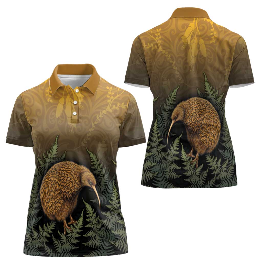 New Zealand Kiwi Bird Women Polo Shirt Silver Fern Mix Maori Pattern