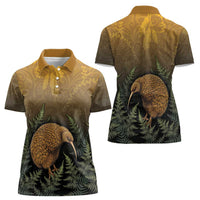 New Zealand Kiwi Bird Women Polo Shirt Silver Fern Mix Maori Pattern