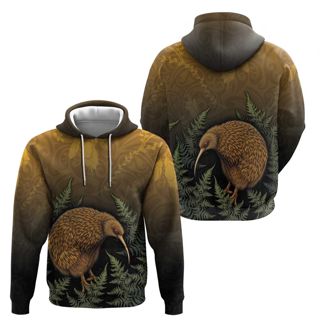 New Zealand Kiwi Bird Zip Hoodie Silver Fern Mix Maori Pattern