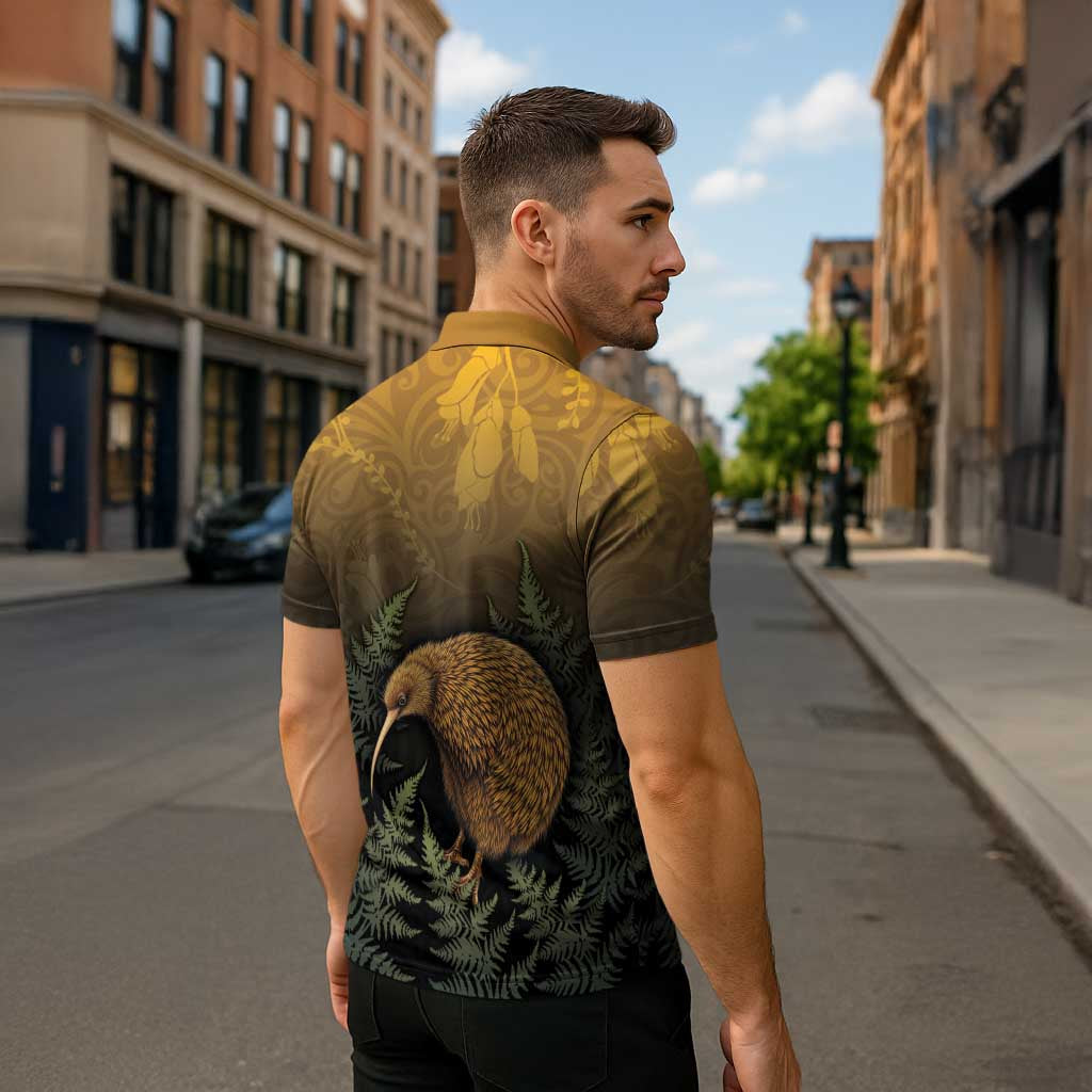 New Zealand Kiwi Bird Zipper Polo Shirt Silver Fern Mix Maori Pattern