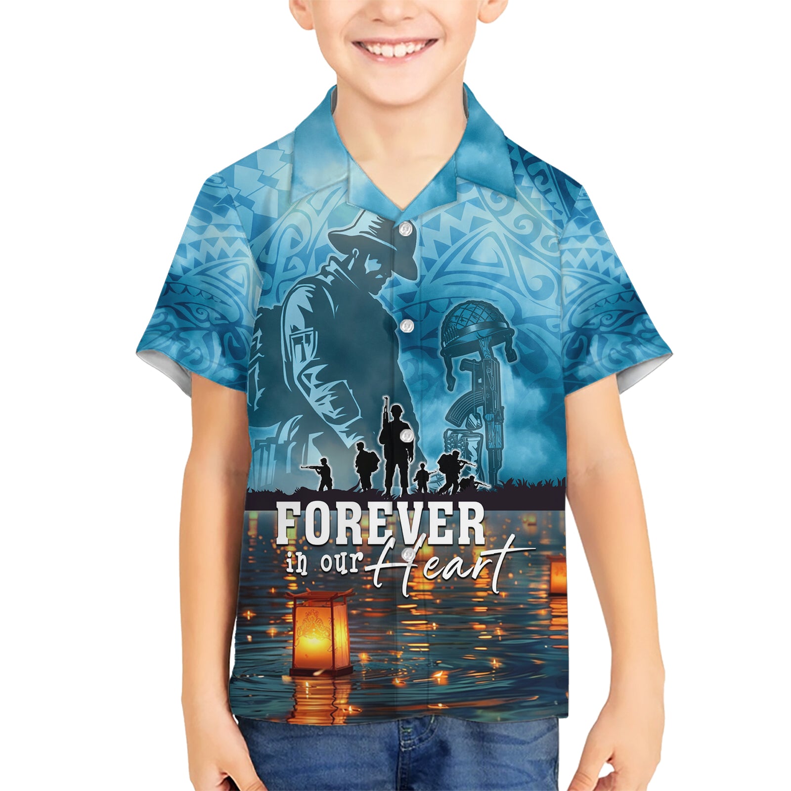 Hawaii Memorial Day Lantern Floating Kid Hawaiian Shirt Always In Our Hearts LT05 Kid Blue - Polynesian Pride