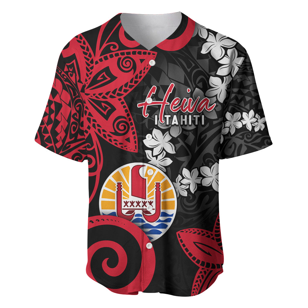 Tahiti Heiva Festival Baseball Jersey Floral Pattern With Coat Of Arms LT05 Black - Polynesian Pride