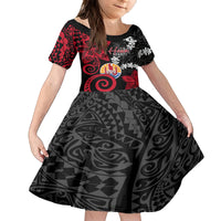 Tahiti Heiva Festival Family Matching Long Sleeve Bodycon Dress and Hawaiian Shirt Floral Pattern With Coat Of Arms LT05 Daughter's Dress Black - Polynesian Pride