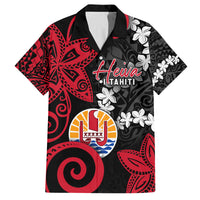 Tahiti Heiva Festival Family Matching Long Sleeve Bodycon Dress and Hawaiian Shirt Floral Pattern With Coat Of Arms LT05 Dad's Shirt - Short Sleeve Black - Polynesian Pride