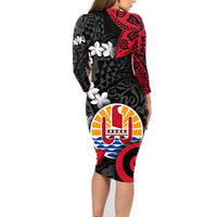 Tahiti Heiva Festival Family Matching Long Sleeve Bodycon Dress and Hawaiian Shirt Floral Pattern With Coat Of Arms LT05 - Polynesian Pride