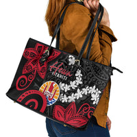 Tahiti Heiva Festival Leather Tote Bag Floral Pattern With Coat Of Arms LT05 - Polynesian Pride
