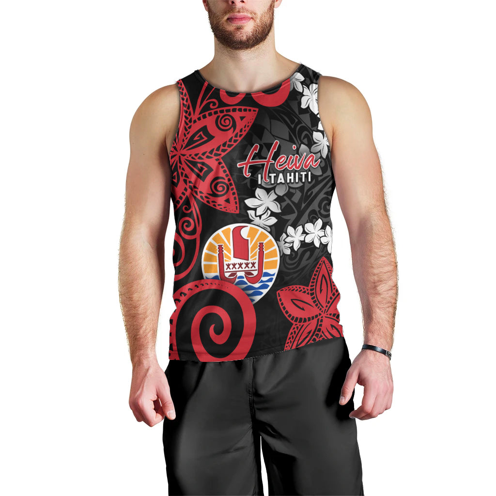 Tahiti Heiva Festival Men Tank Top Floral Pattern With Coat Of Arms LT05 - Polynesian Pride