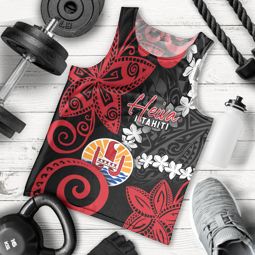 Tahiti Heiva Festival Men Tank Top Floral Pattern With Coat Of Arms LT05 - Polynesian Pride