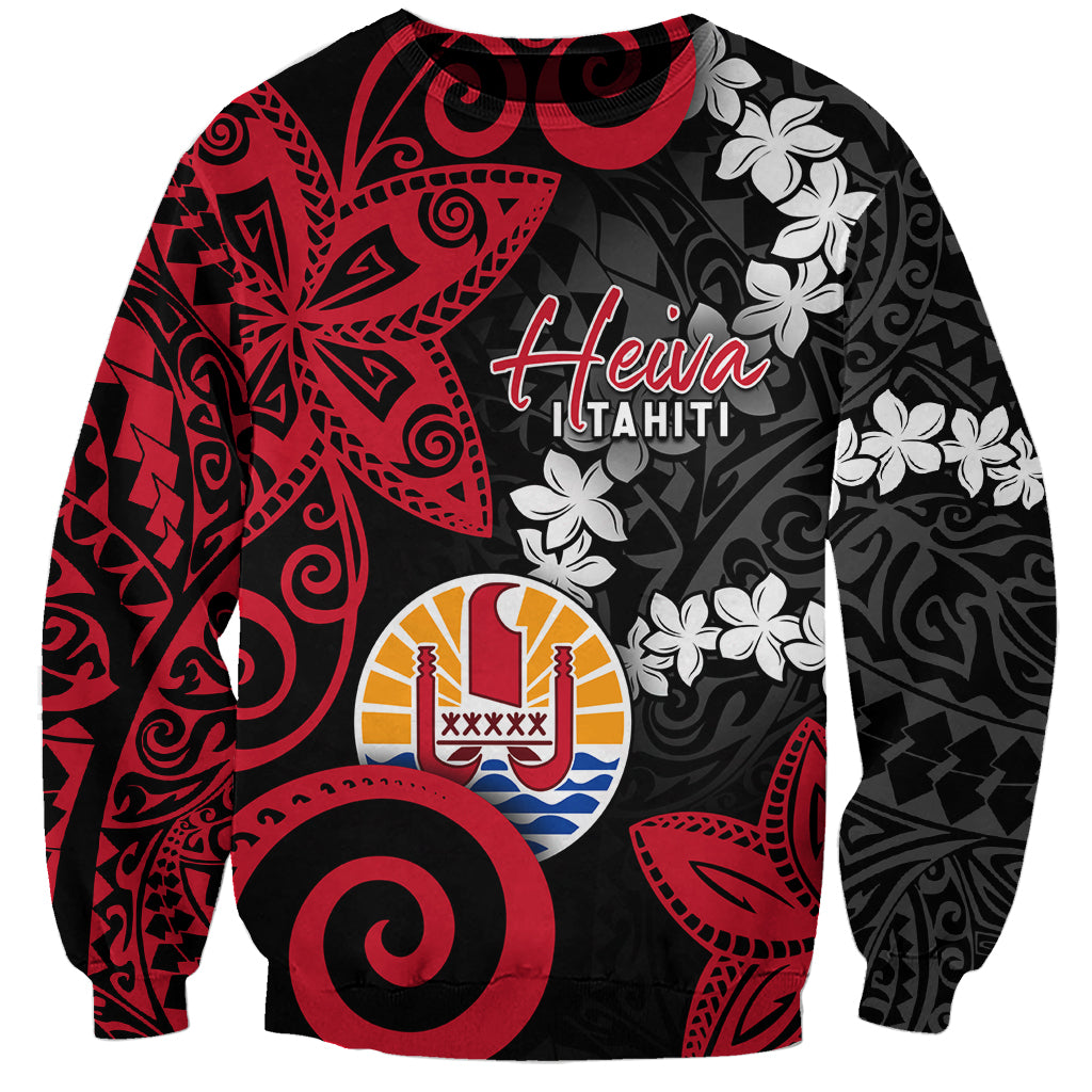 Tahiti Heiva Festival Sweatshirt Floral Pattern With Coat Of Arms LT05 Unisex Black - Polynesian Pride