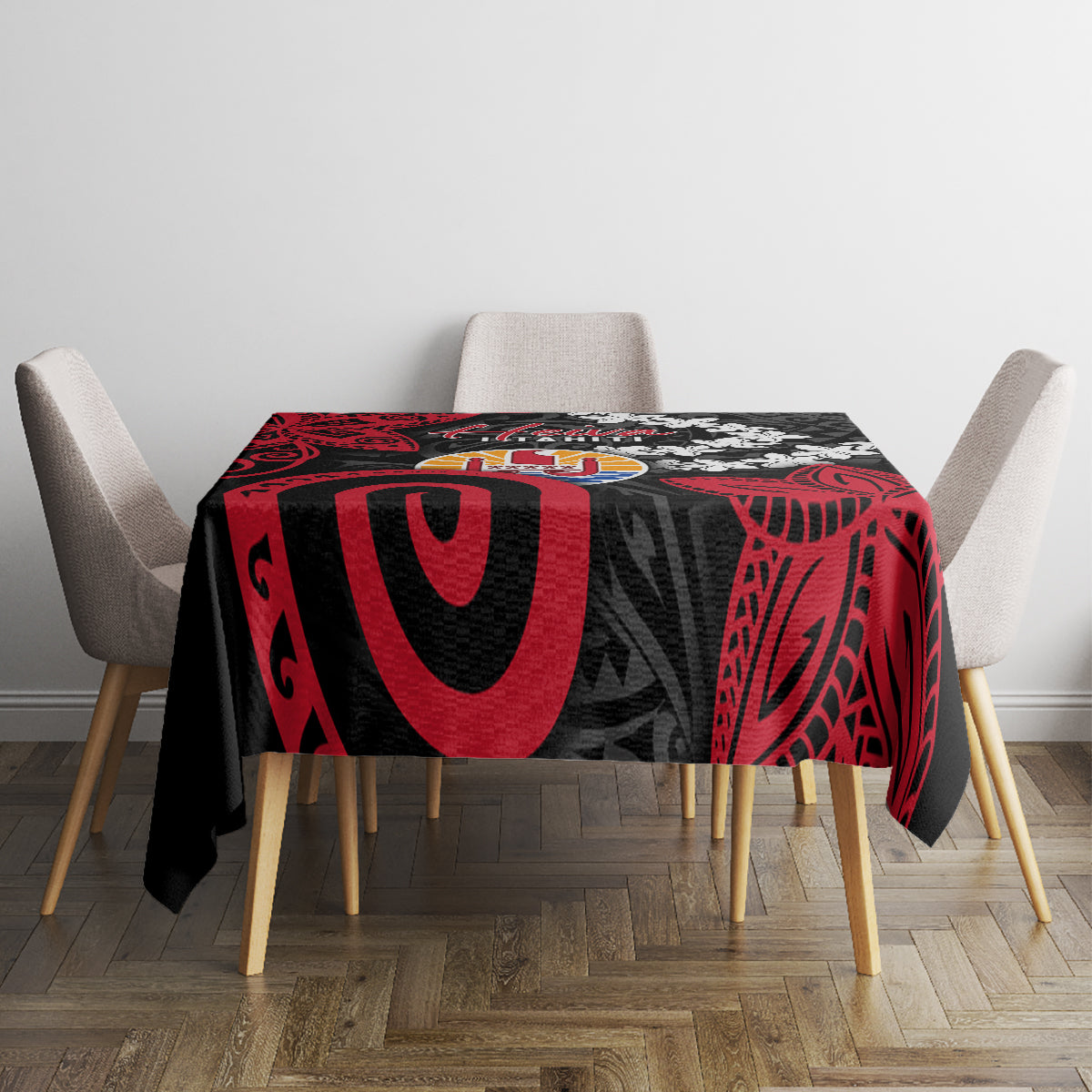 Tahiti Heiva Festival Tablecloth Floral Pattern With Coat Of Arms