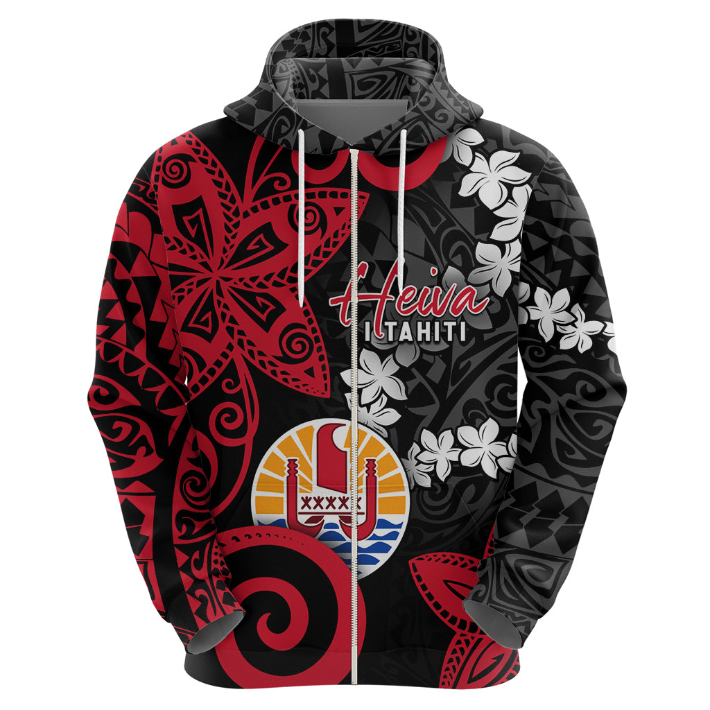 Tahiti Heiva Festival Zip Hoodie Floral Pattern With Coat Of Arms
